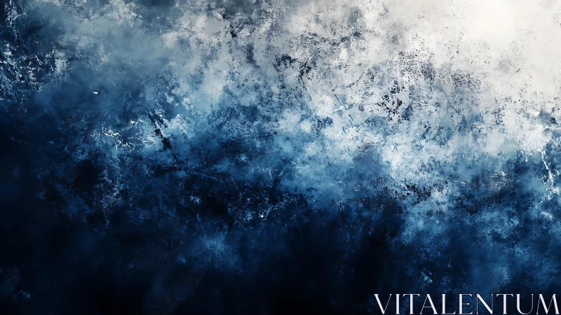 Abstract blue and white textured gradient painting with dynamic brushwork.