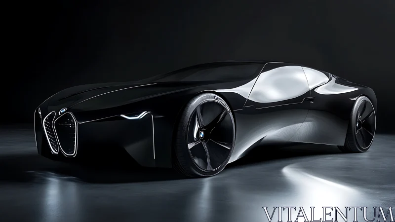 Futuristic black concept coupe showcases fluid sculpted bodywork.