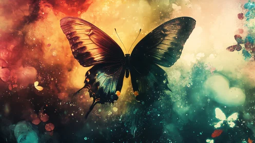 Digital painting study of a luminous butterfly in chromatic nebula.