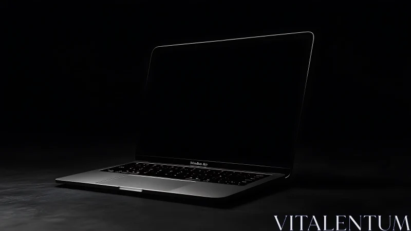 Sleek laptop computer in dark studio with minimalist lighting.