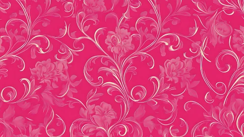 Ornamental floral scrollwork forms seamless magenta background