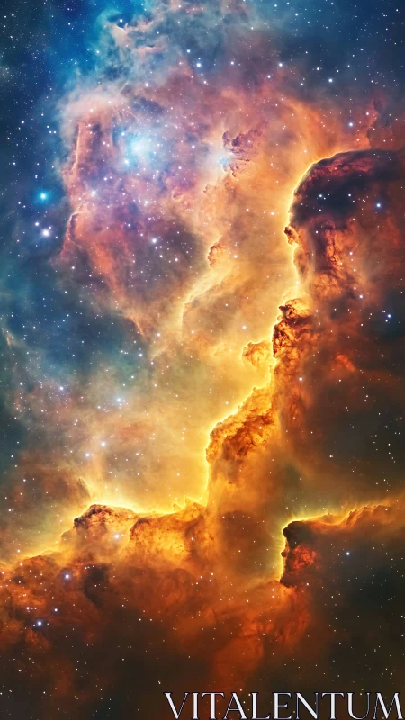 Stellar nebula pillar rendered with high-contrast cosmic color gradients