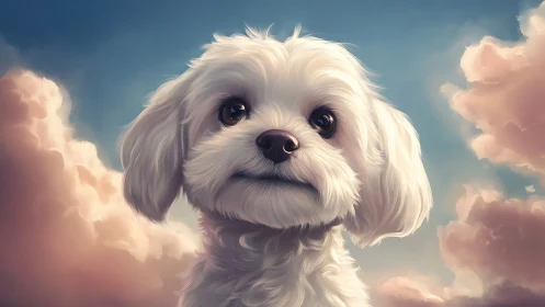 Skybound fluffball gazes through pastel clouds with wonder.