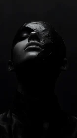 Shadowed portrait lifts a painted face into stark darkness