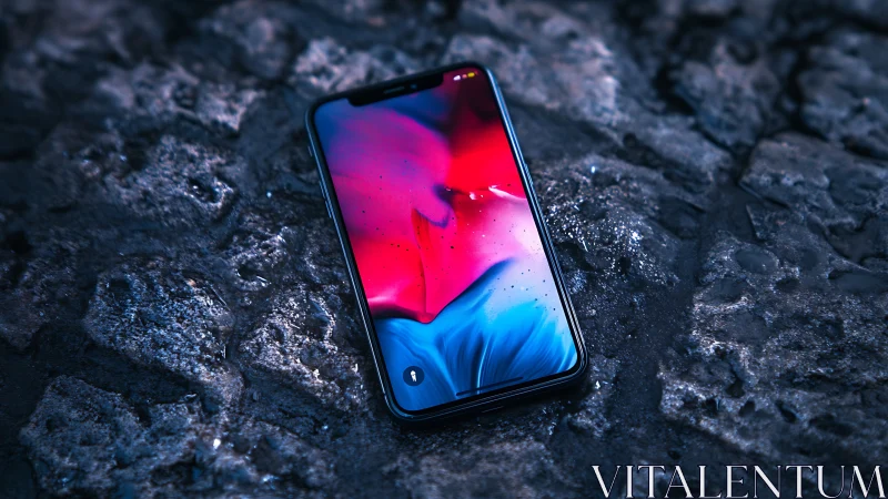 Smartphone with gradient display on dark textured surface