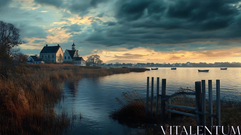 Peaceful Waterside Haven at Golden Hour.