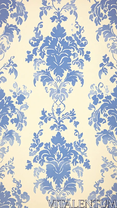 Soft blue damask pattern gently brightens a classic wall