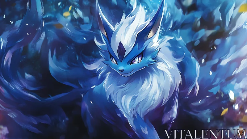 Mystic blue fox spirit in swirling elemental energy.