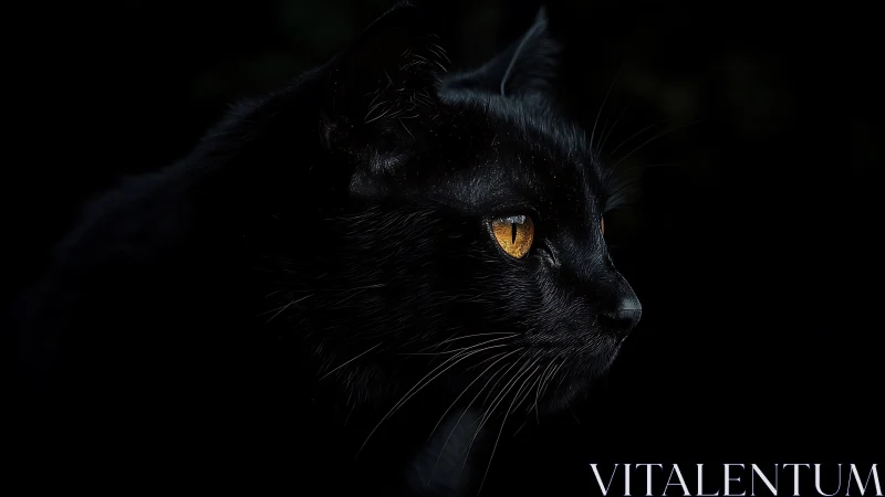 Obsidian Gaze: Feline Silhouette With Gleaming Topaz Eyes.