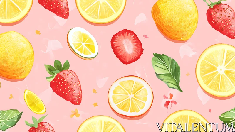Sunny slices and sweet berries on a playful pink backdrop.