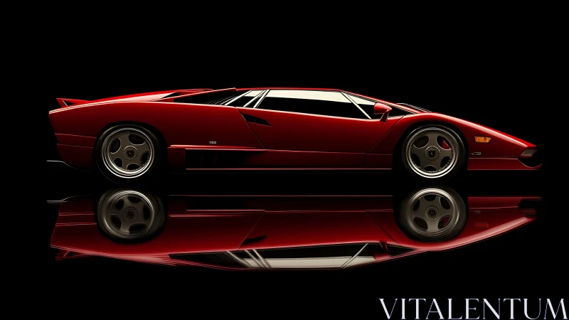 Red wedge supercar side profile on glossy black background.