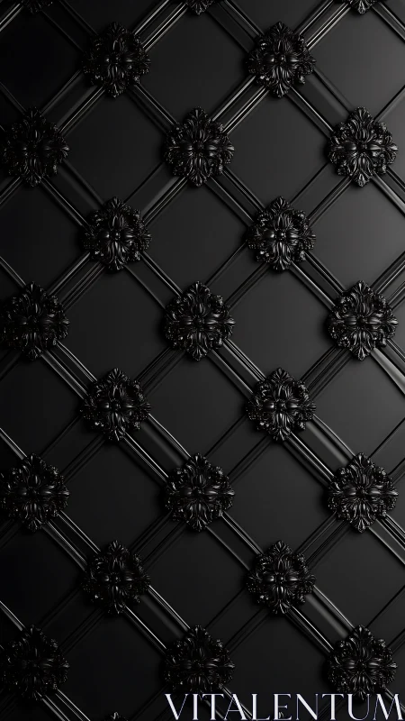 Black baroque wall panels form diamond lattice relief pattern.