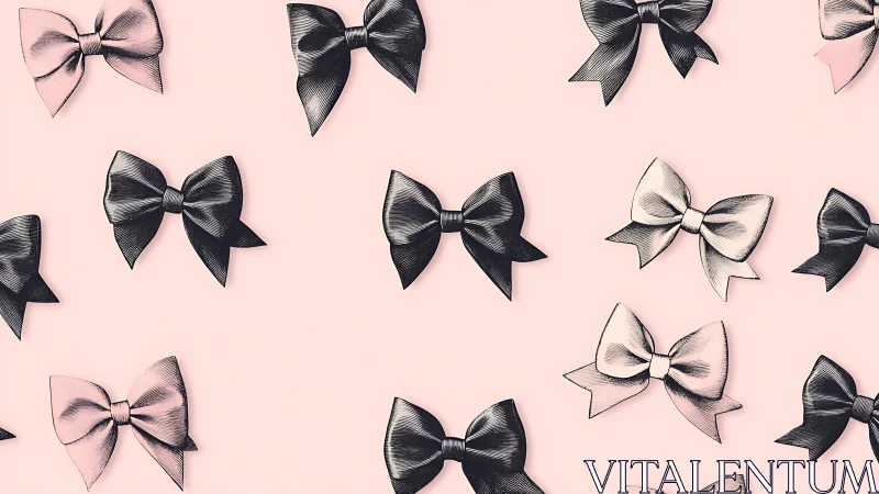 Vintage bow pattern on pastel pink background illustration.