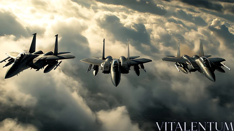 Strategic Fighter Formation Above Stratocumulus Cloud Layer.