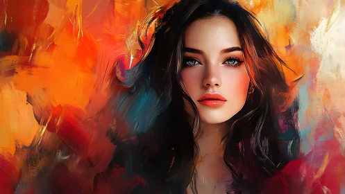 Digital portrait shows woman framed by vivid abstract colors