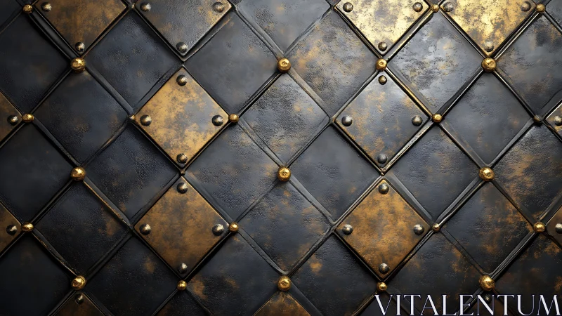 3D metallic quilted wall with riveted bronze diamond tiling.