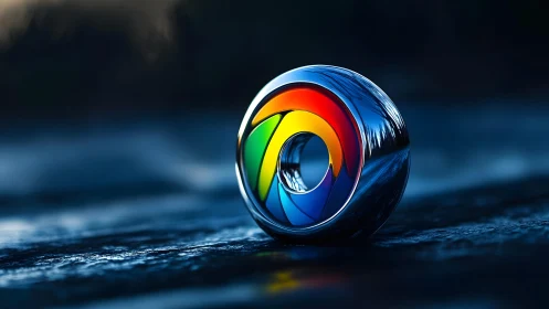 Chrome-inspired metallic sphere with rainbow colors in digital art.