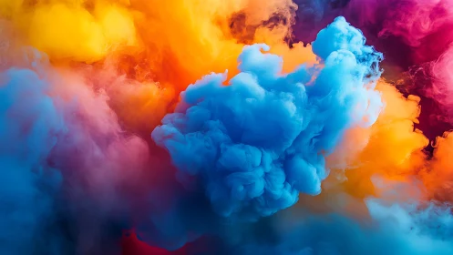 Vibrant volumetric color clouds form a dynamic abstract field