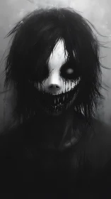 Sinister monochrome specter with skeletal mask and fanged grin