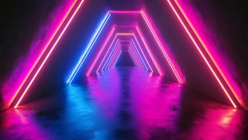 Neon tunnel corridor glows with pink and blue light