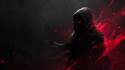 Dark hooded phantom glows with fierce, ember-red power