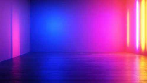 Vibrant neon light room glows with immersive color gradients