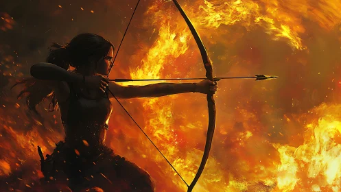Flaming horizon bends as the lone archer threads her shot