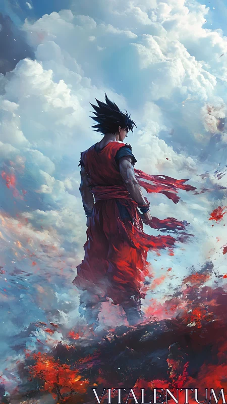 Storm-shouldered warrior studies the burning sky for omens