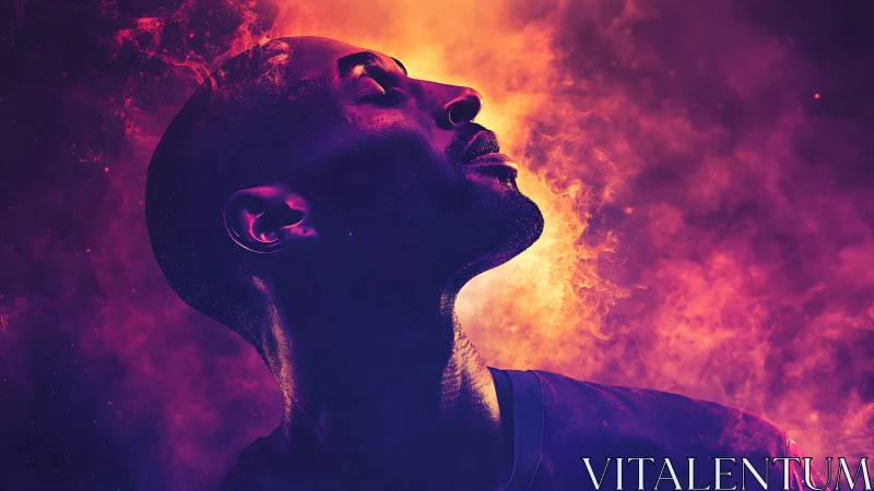 Luminous portrait silhouette bathed in neon cosmic haze.