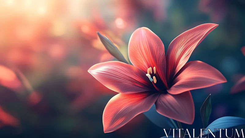 Red flower specimen with illuminated petals against blurred background.