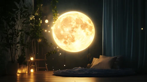 Moonlit nesting room where dreams sleep inside starlight.