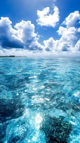 Open tropical sea surface under cumulus cloud formations.