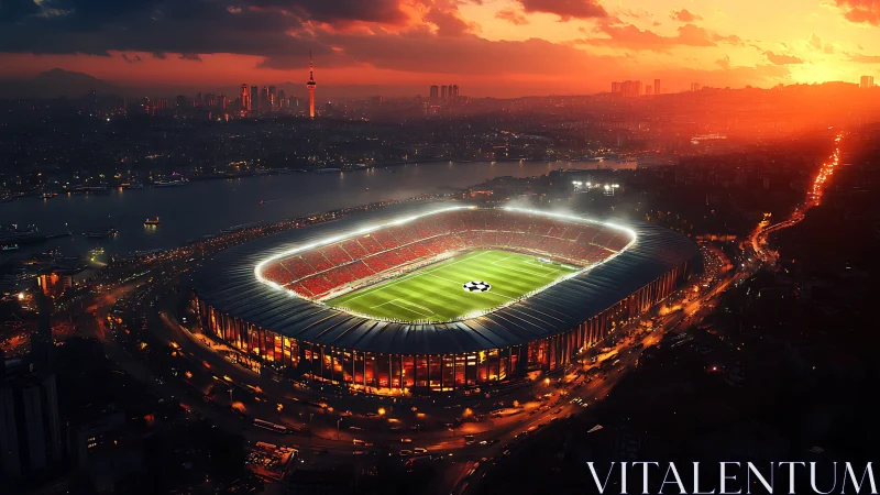 Glowing sunset stadium embracing a city of shared dreams.