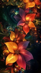 Glowing fantasy flowers in rich jewel-toned dreamlight.
