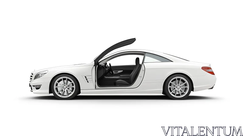 Side-elevation render of white coupe with vertical door system.