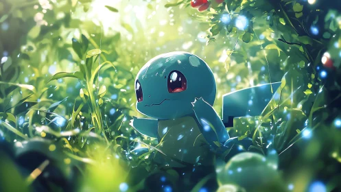 Tiny blue explorer basks in glittering forest daydream light