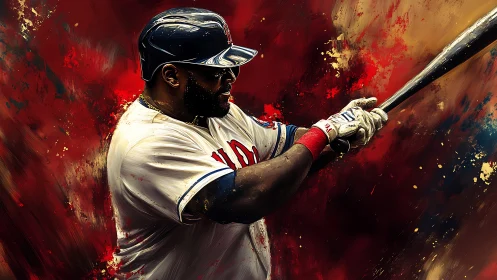 Crimson storms whirl as the power hitter ignites his swing