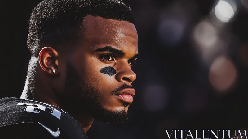 Stadium lights carve steel focus across the player’s face