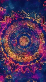 Radiant cosmic mandala unfolds in vivid neon gradients.
