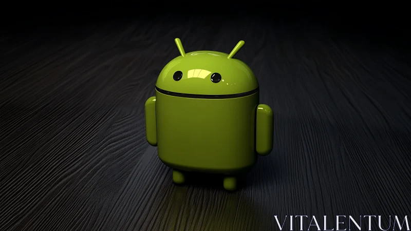 Glossy green android robot rendered on dark textured floor