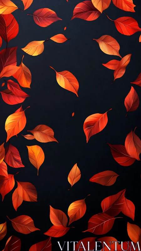 Autumn leaves drift across a deep charcoal background.