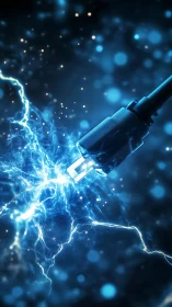 Glowing network cable alive with electric blue energy.