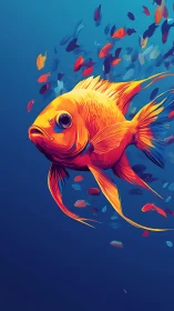Vibrant orange fish against deep blue underwater background.