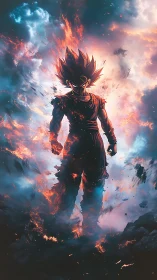 Stormborn warrior ignites cosmos in blazing silhouette.