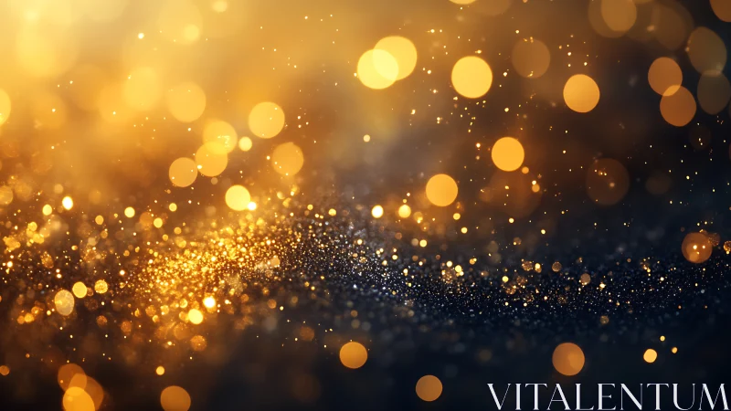 Defocused golden bokeh particles over dark glitter surface