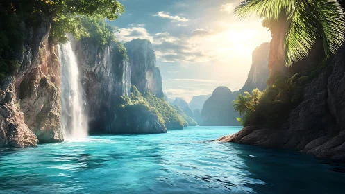 Tropical Paradise Canyon Waterfall Lagoon.