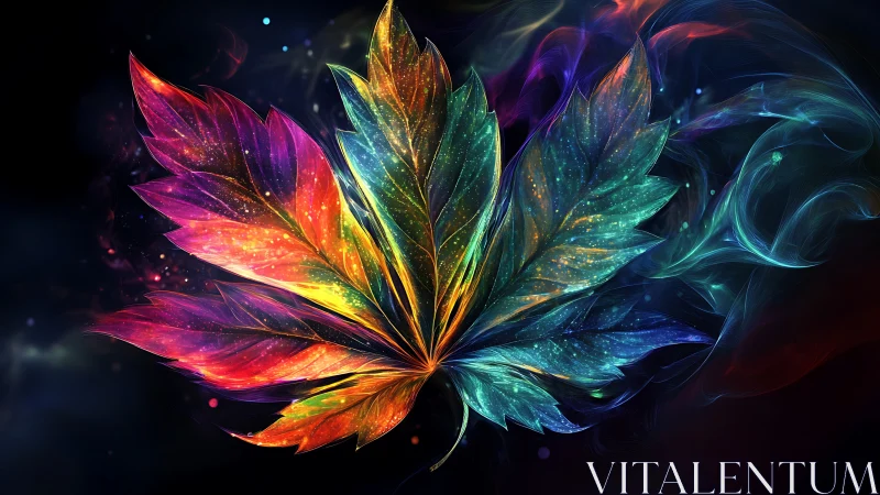 Digital painting of prismatic leaf with nebula-like light effects.