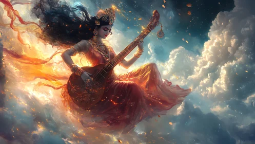 Celestial musician ignites clouds with ribbons of sacred sound.