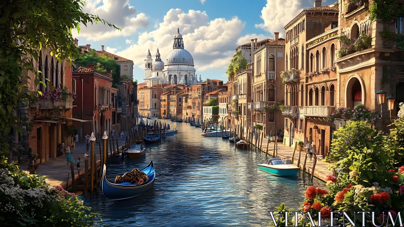 High-fidelity canal cityscape renders volumetric light and detail