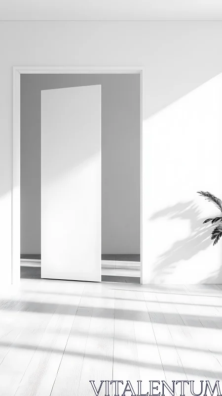 Minimalist white sliding door in bright modern interior.